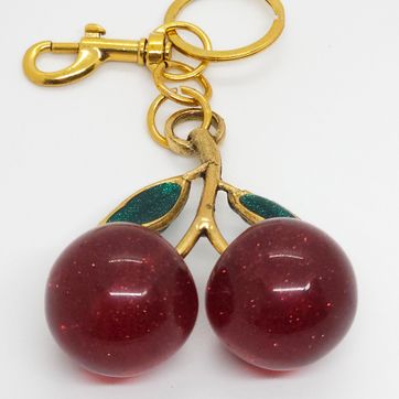 LLAVERO CEREZA HOJA VERDE RODINADO - imagen 1