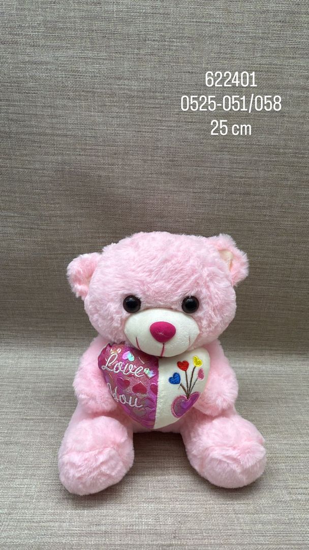 OSO CON CORAZON COLOR ROSA 25 CM