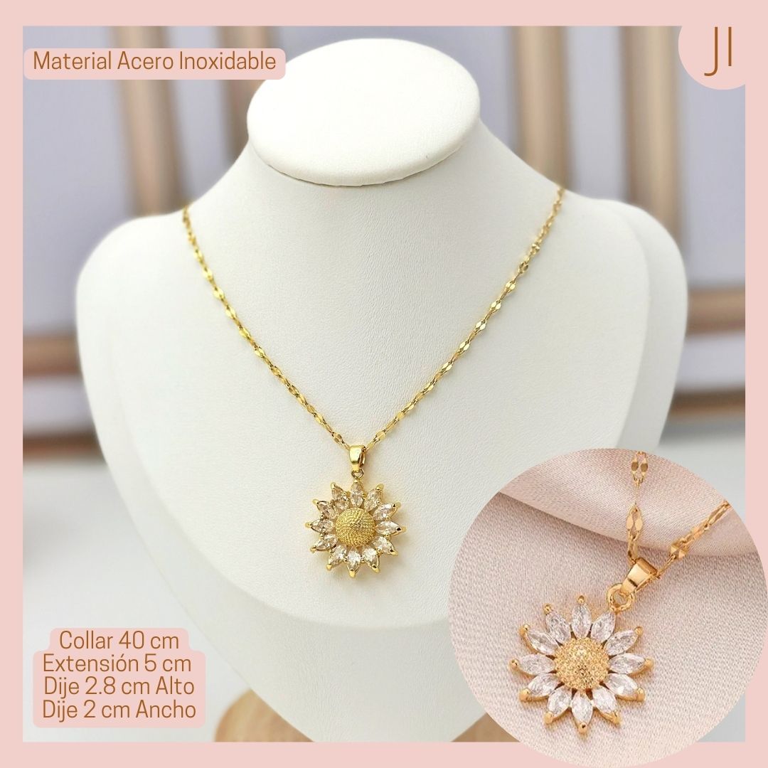 Collar Dije Girasol Brillante Circonado 