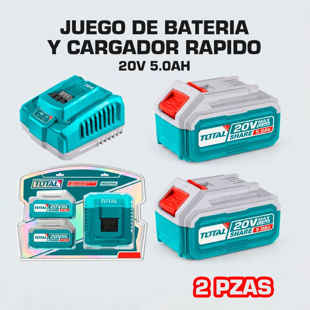 JUEGO DE BATERIA Y CARGADOR RAPIDO 20V 5.0AH 2 PIEZAS