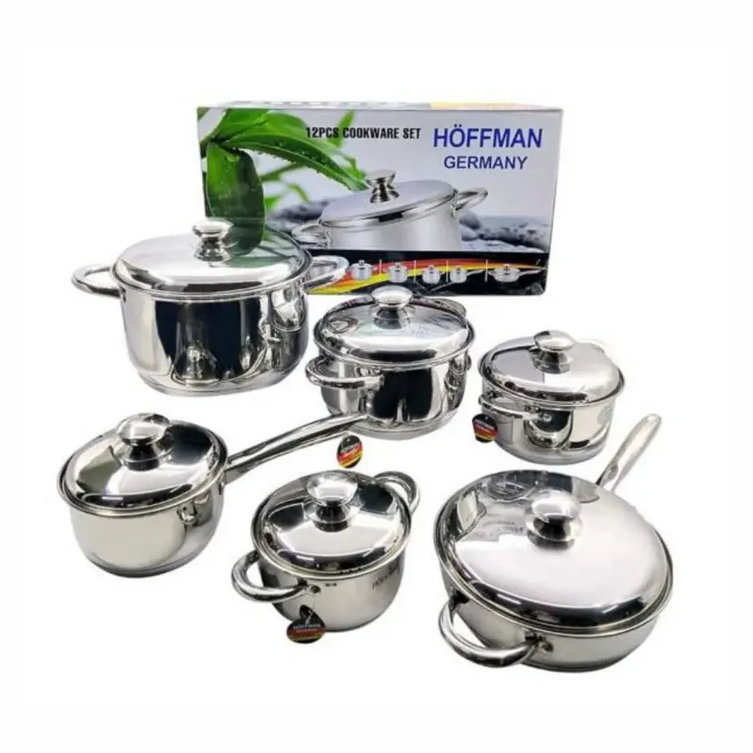 JUEGO DE OLLAS 12 PIEZAS HOFFMAN ACERO QUIRURGICO INOXIDABLE