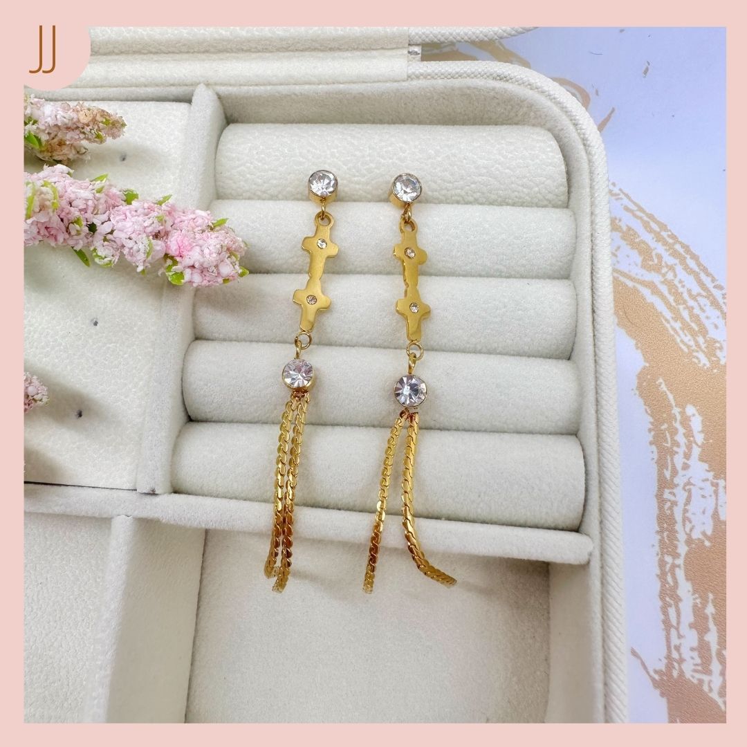 Aretes Largos Cruz y Circones Acero