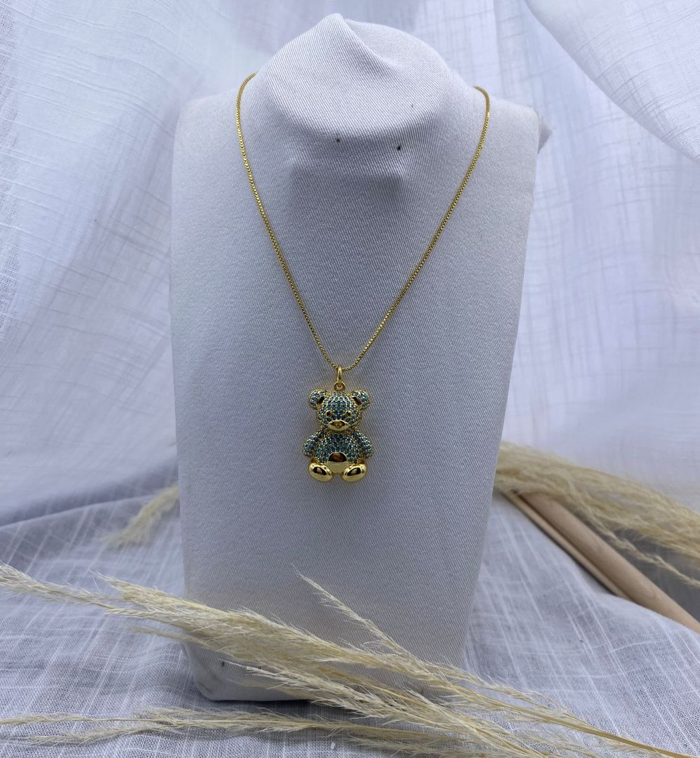 Cadena oso, azul, dorado, covergold 