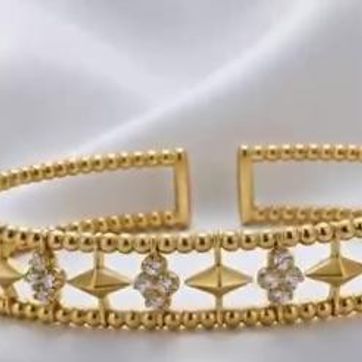 Brazalete Ajustable Dorado en Acero Inoxidable 316L y Zirconias - imagen 1