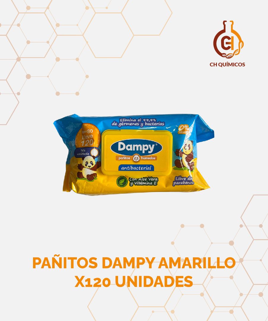 PAÑITOS HÚMEDOS DAMPY AMARILLO X120 UNIDADES