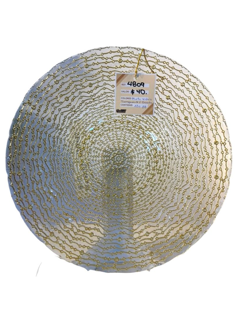 SOBREPLATO DE VIDRIO CON LISOS DORADOS