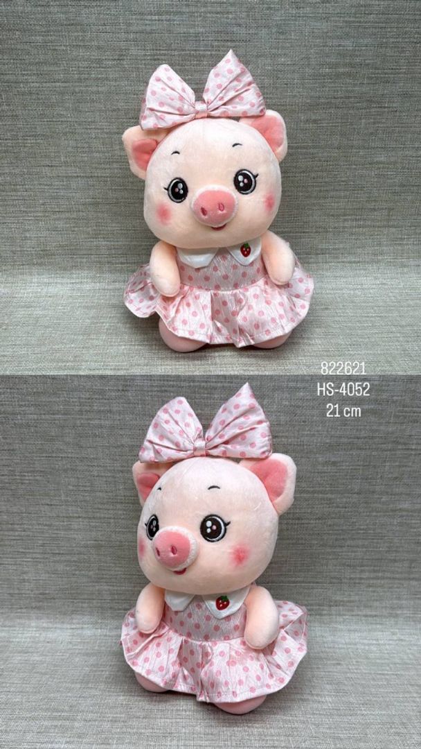 CERDITA CON VESTIDO ROSA Y LUNARAS 21 CM