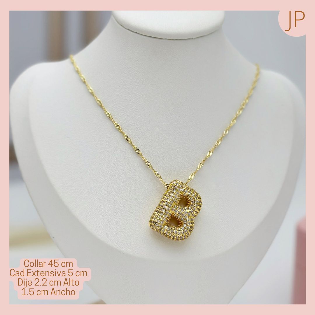 Collar Ajustable Inicial B Rodio 