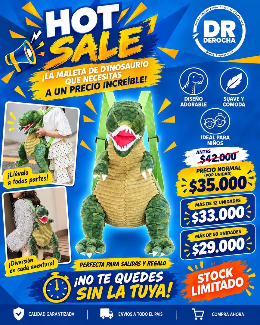 MALETA MOCHILA DE PELUCHE DINOSAURIO