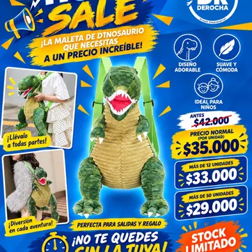 MALETA MOCHILA DE PELUCHE DINOSAURIO - imagen 1