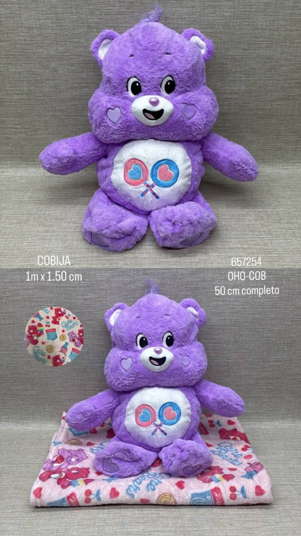 OSO CARIÑOSITO CON COBIJA  (LILA) 50 CM