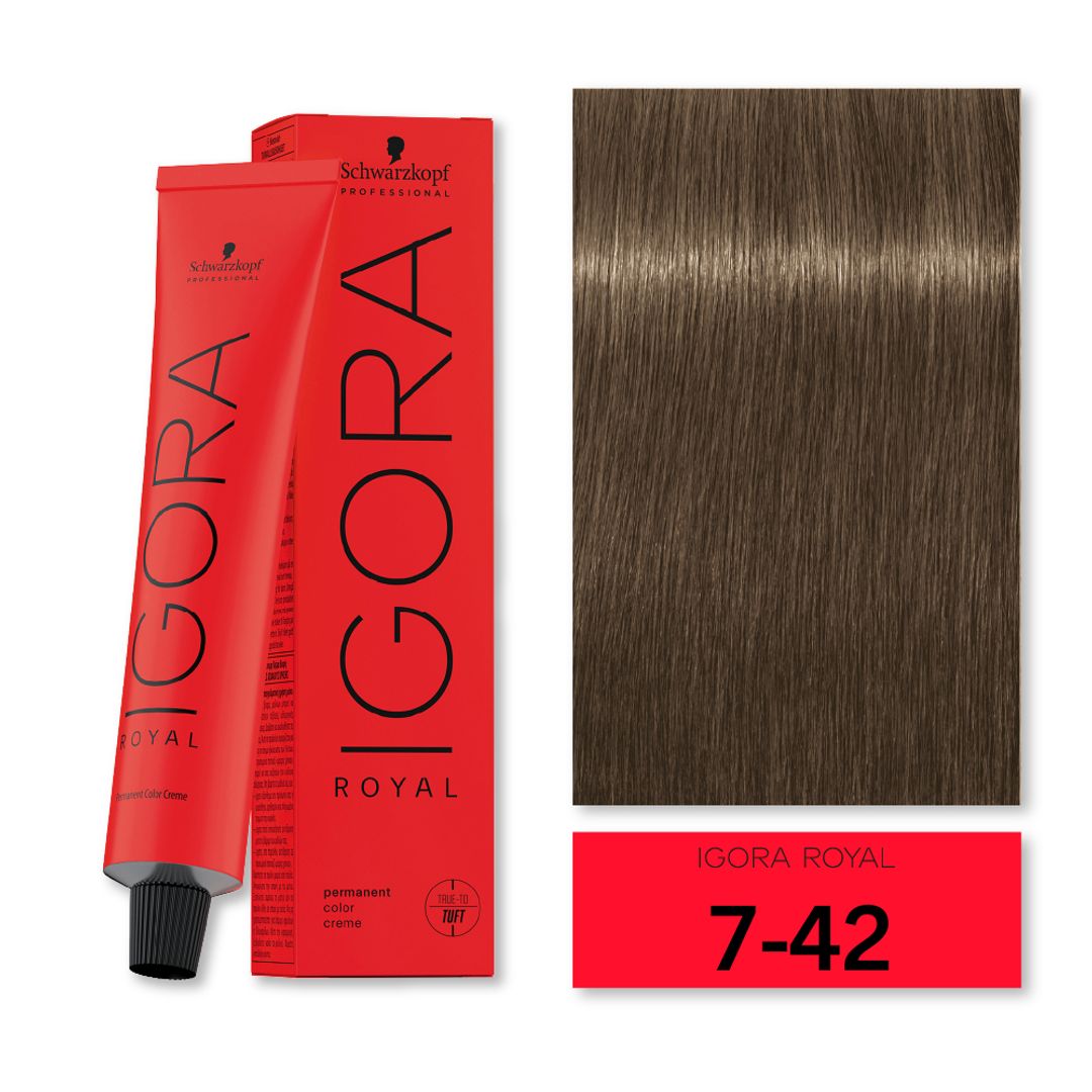 TINTE IGORA ROYAL 7-42 RUBIO MEDIO BEIGE HUMO 60GR