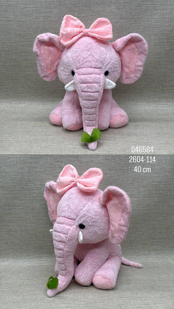 ELEFANTE ROSA CON CORONA 40 CM 