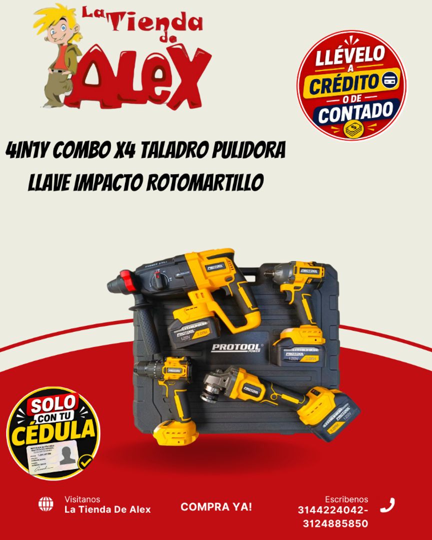 4IN1Y COMBO X4 TALADRO PULIDORA LLAVE IMPACTO ROTOMARTILLO