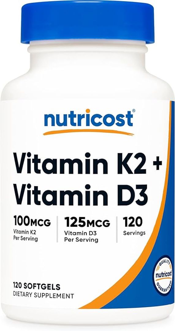 Vitamina K2 MK7 100mcg + Vitamina D3 5,000 UI 120 Cao NOW
