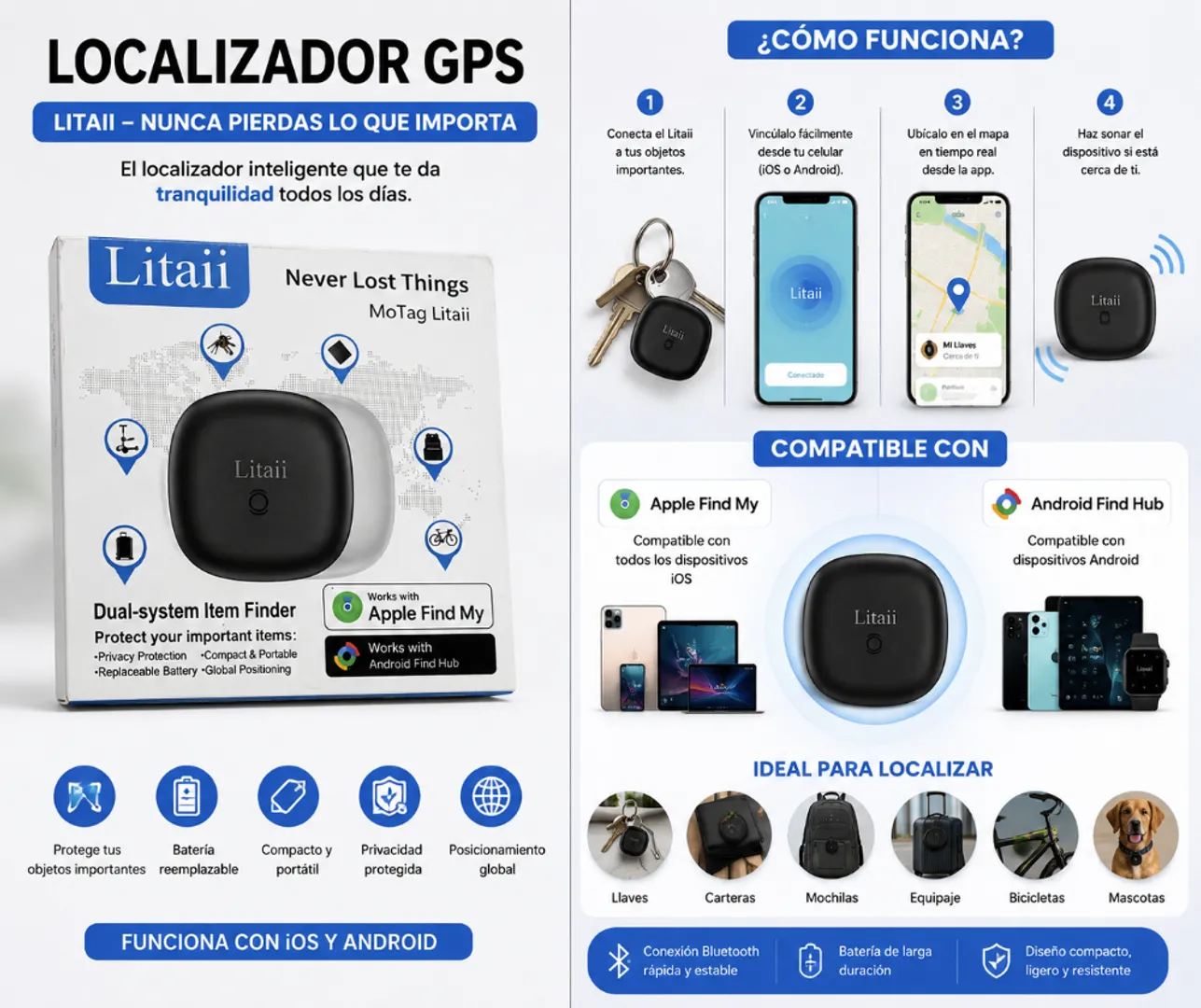 LOCALIZADOR BLUETOOTH GPS – COMPATIBLE CON iOS Y ANDROID CUADRADO N6-4