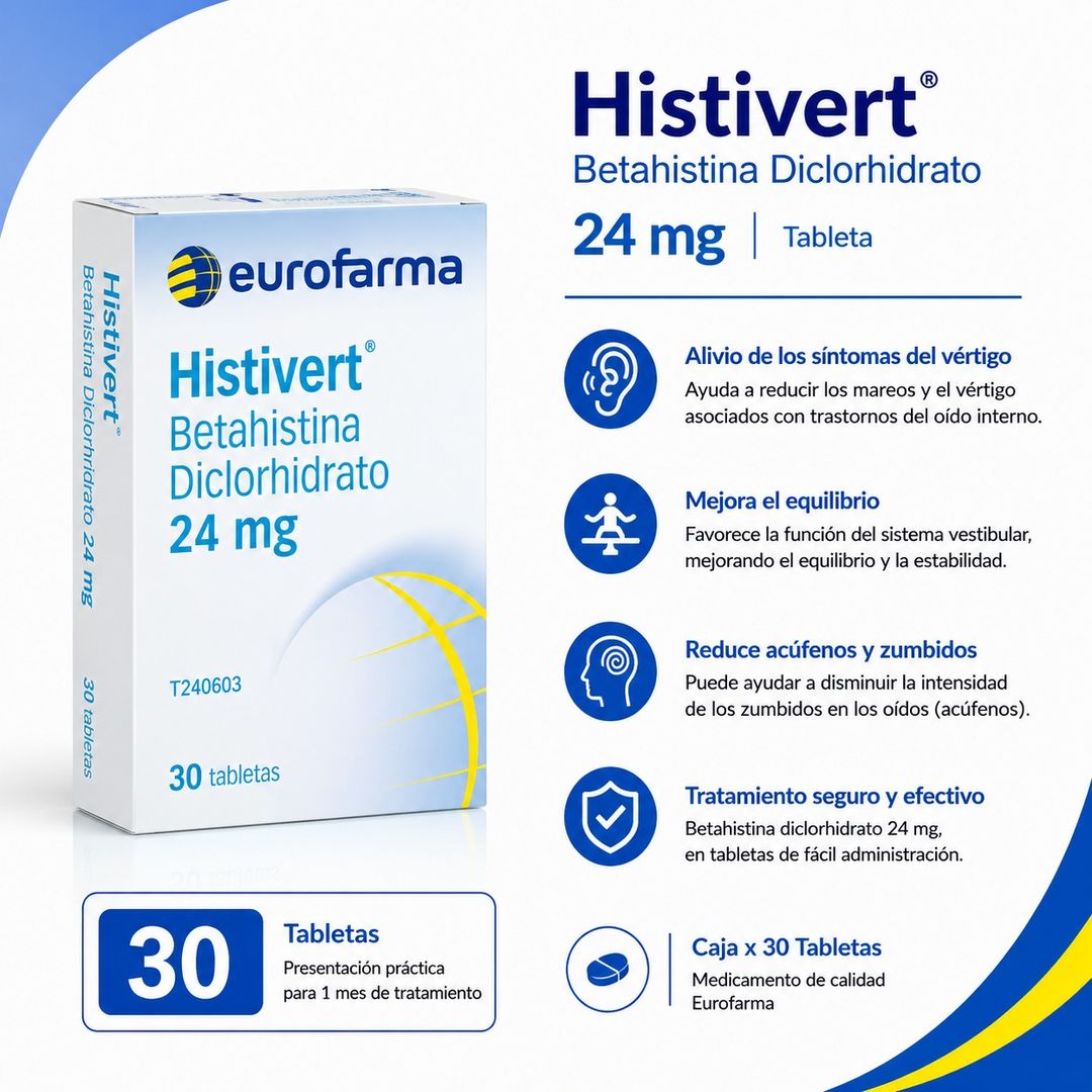 BETAHISTINA 24MG CAJA X 30 TAB - EUROFARMA