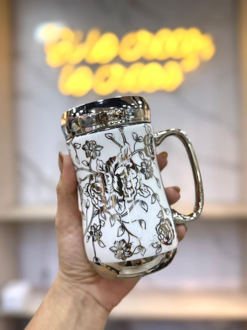 MUG TAPA ESPEJO ROSA PLATEADO Y DORAD