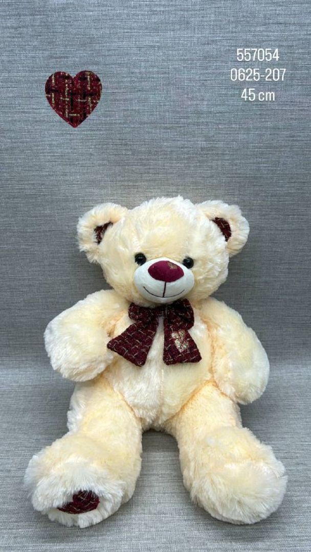 OSO BEIGE CLARO CON MOÑO VINOTINTO 45 CM