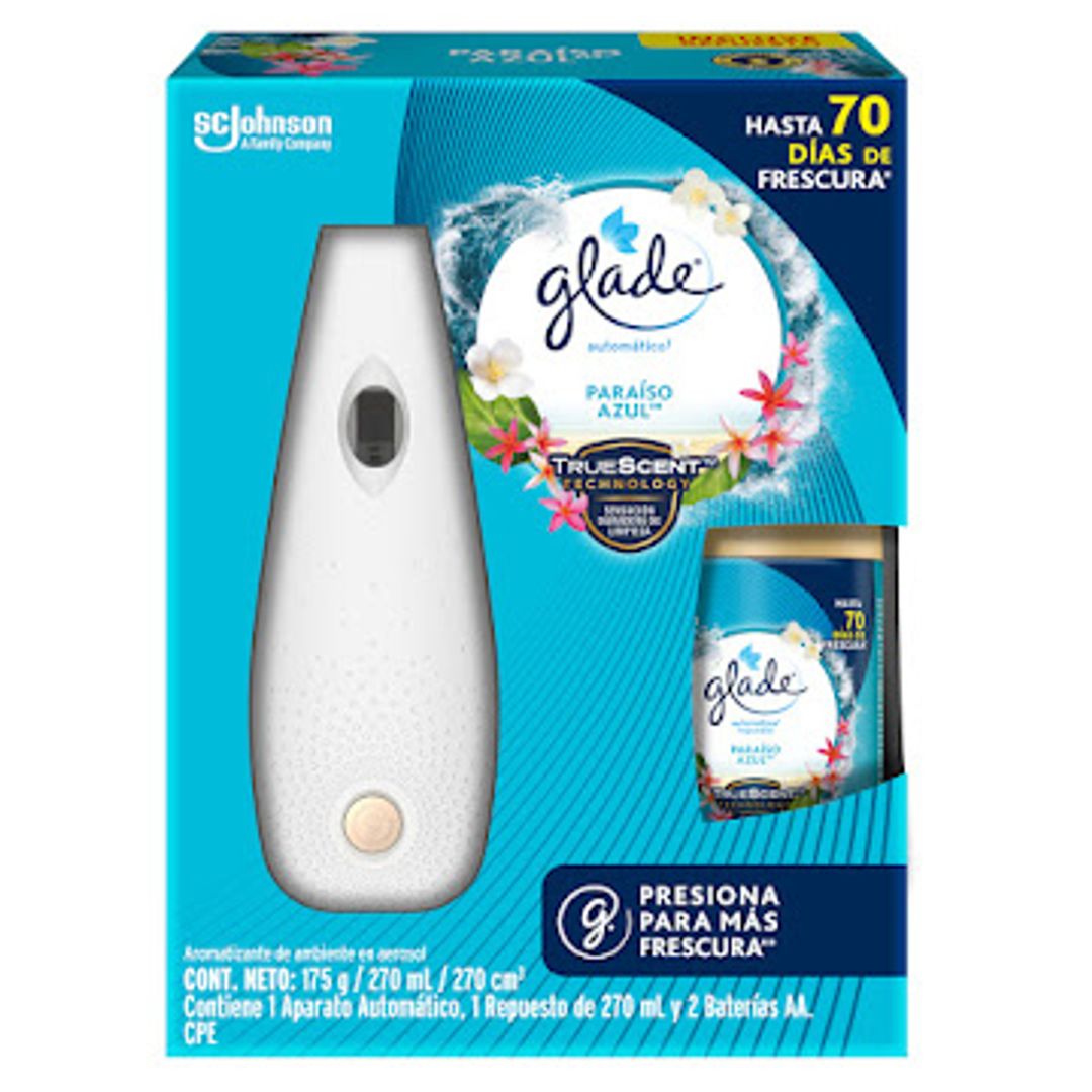 GLADE AUTOMATICO PARAISO AZUL APARATO + REPUESTO X 270 ML