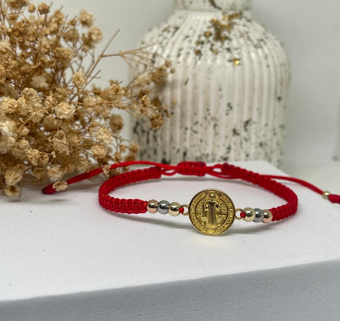 Pulsera tejida san benito balin 4mm en 3 oros liso
