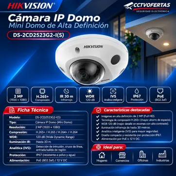 Imagen del producto Cámara IP Domo Hikvision DS-2CD2523G2-I(S) | Seguridad Electrónica