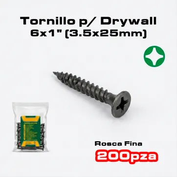 Imagen del producto TORNILLO P/ DRYWALL ROSCA FINA6 X 1" 200 PIEZAS