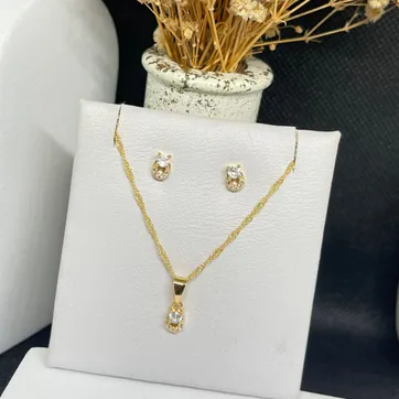 Set conjunto circon ovalo + cadena singapur 45cm - imagen 1