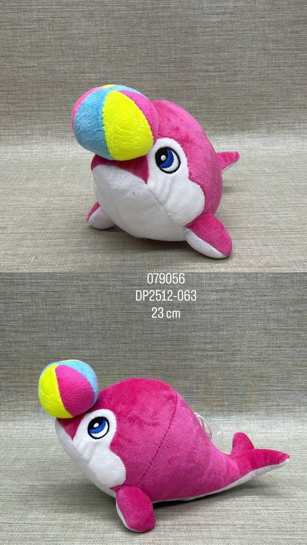 DELFIN ROSA CON PELOTA 23 CM