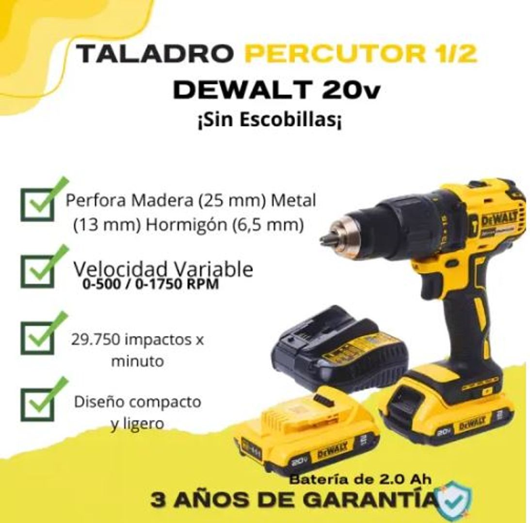 TALADRO PERCUTOR INALAMBRICO DCD7781D1 DeWalt 1/2 + BOLSO