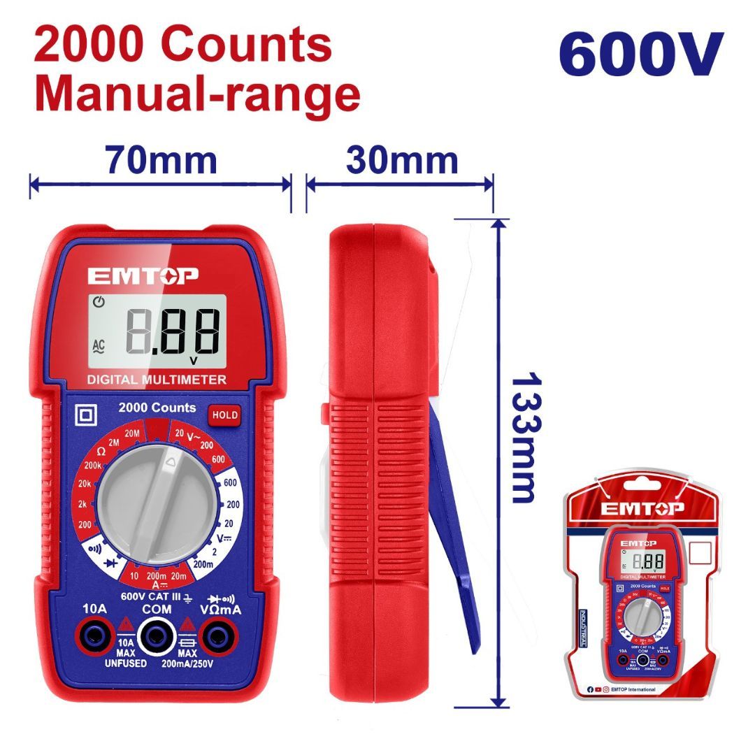 EMTOP MULTIMETRO DIGITAL 2000 DIG 600V CAT III SUPER EMTOP 