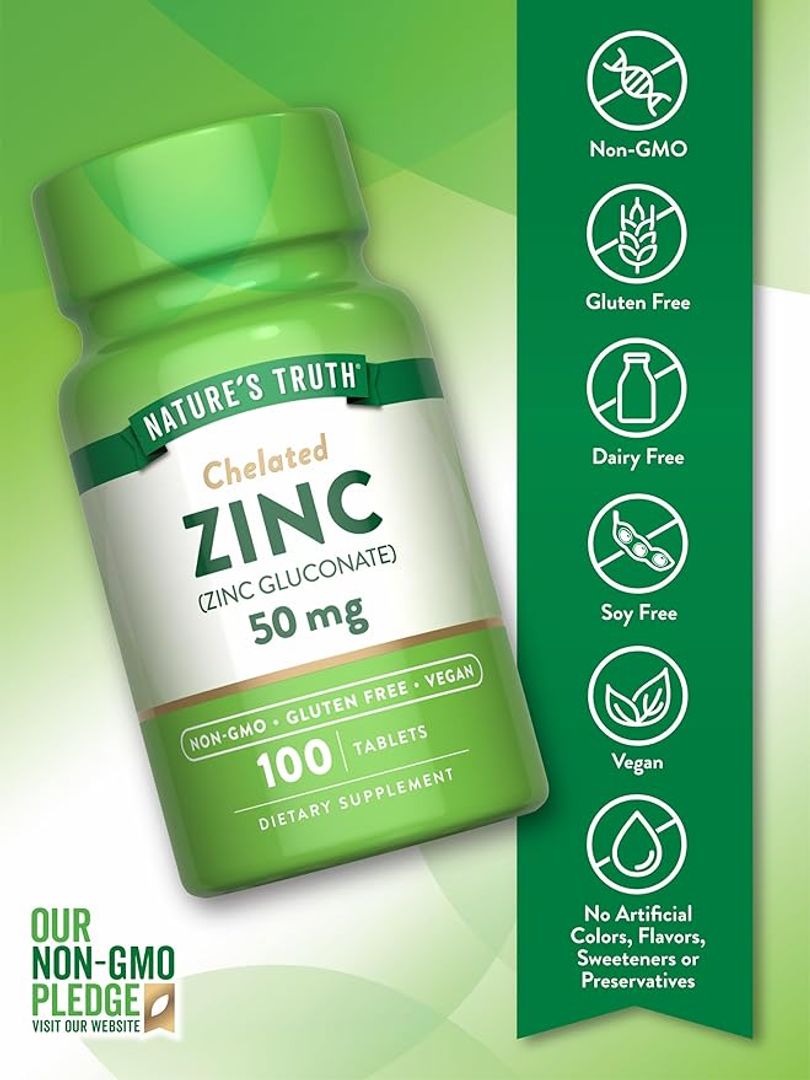 Zinc Quelado, 50mg 100 tab Natures Truth