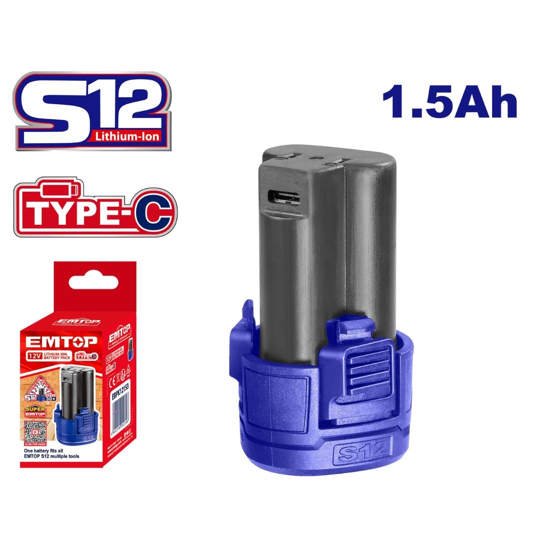 EMTOP BATERIA 12V/1.5Ah ION DE LITIO CARGA TIPO C