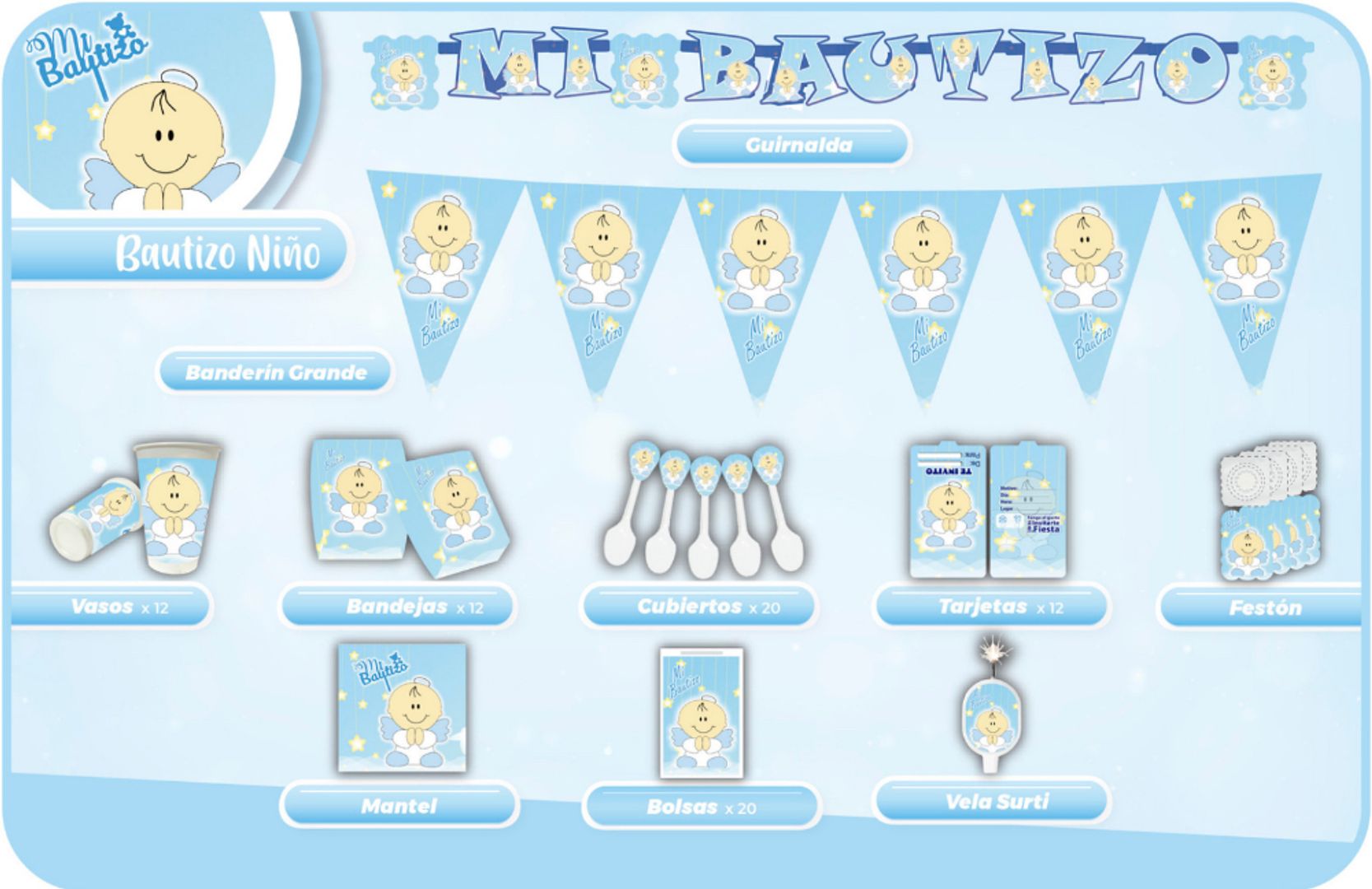 DECORACIÓN BAUTIZO ANGELITO CALVO AZUL 