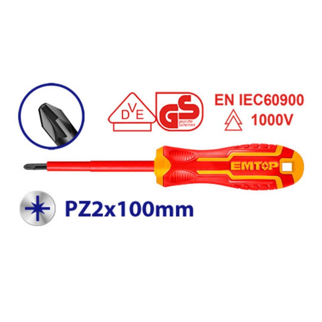 EMTOP DESTORNILLADOR AISLADO 1000V  PZ2x100MM SUPER EMTOP INDUSTRIAL
