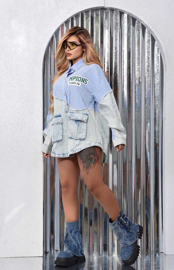 Blusón Rayas azul celse 