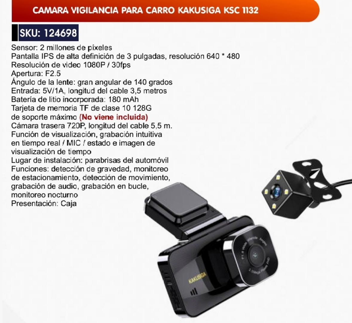 CAMARA VIGILANCIA PARA CARRO KAKUSIGA KSC 1132