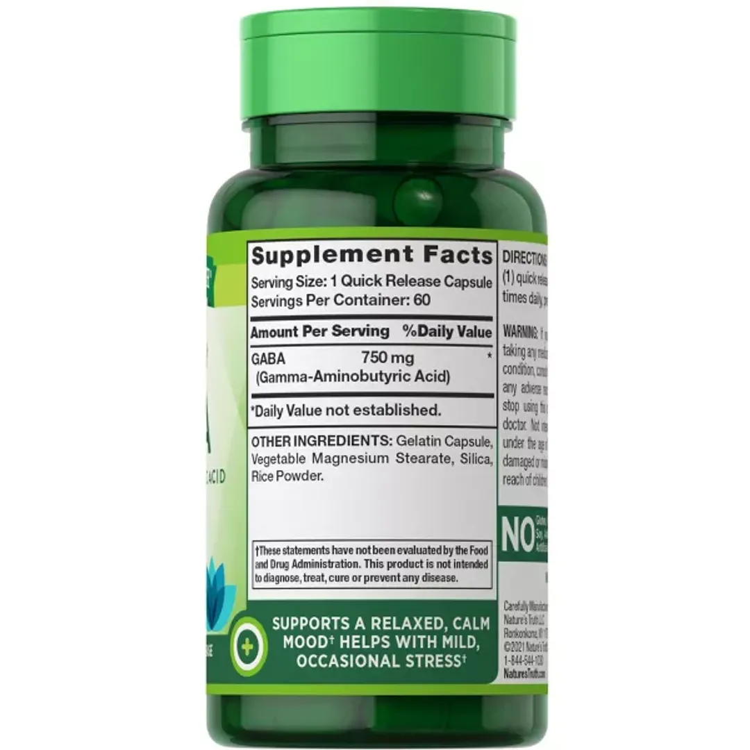 Gaba 750mg 60Cap ácido gamma-aminobutírico