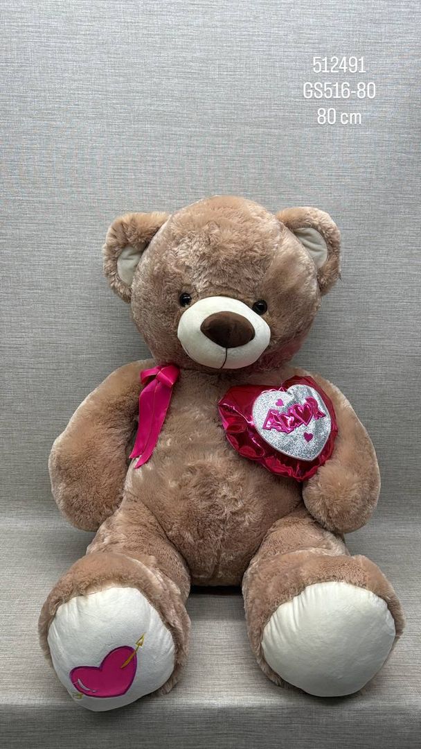 OSO BEIGE CON CORAZÓN BRILLANTE 80 CM