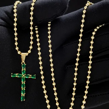 Imagen del producto Cadena militar lisa cruz esmerald 