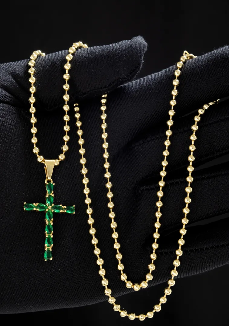 Cadena militar lisa cruz esmerald 