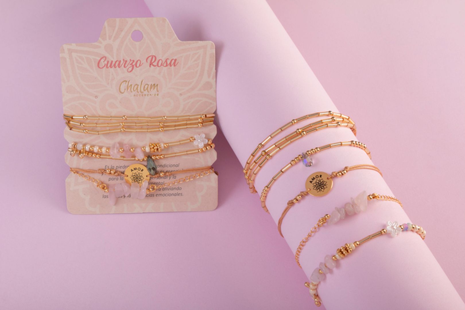 Juego de Pulseras Piedras Naturales: Cuarzo Rosa