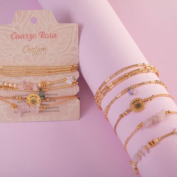 Juego de Pulseras Piedras Naturales: Cuarzo Rosa - imagen 1
