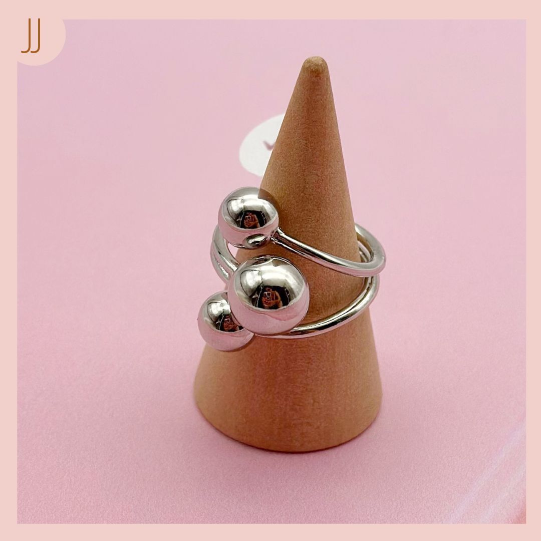 Anillo Plateado Triple Balin 