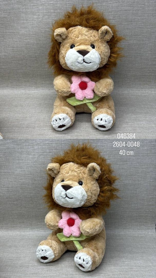 LEON CON FLOR ROSA DE 40 CM 