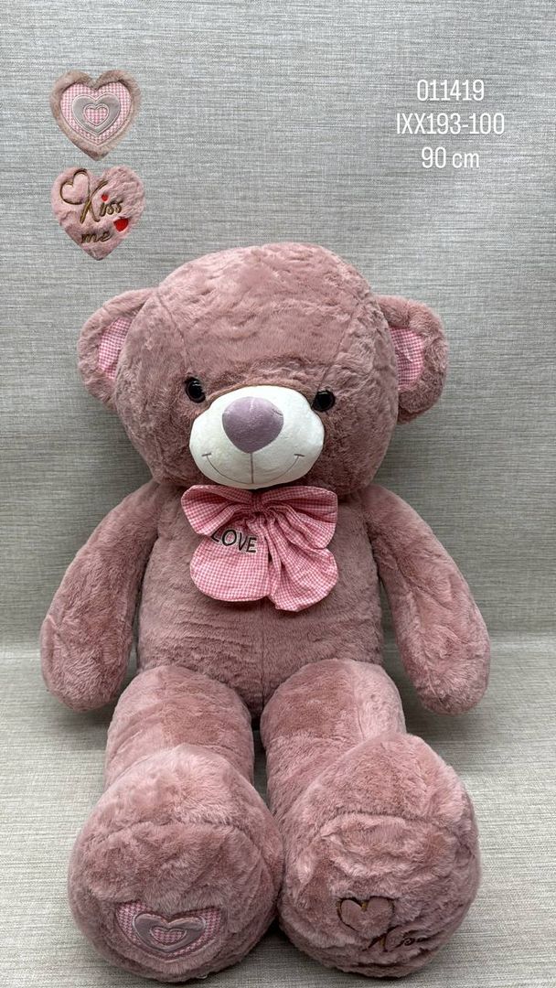 OSO PATAS LARGAS PALO ROSA  CON BORDADO KISS ME 90 CM