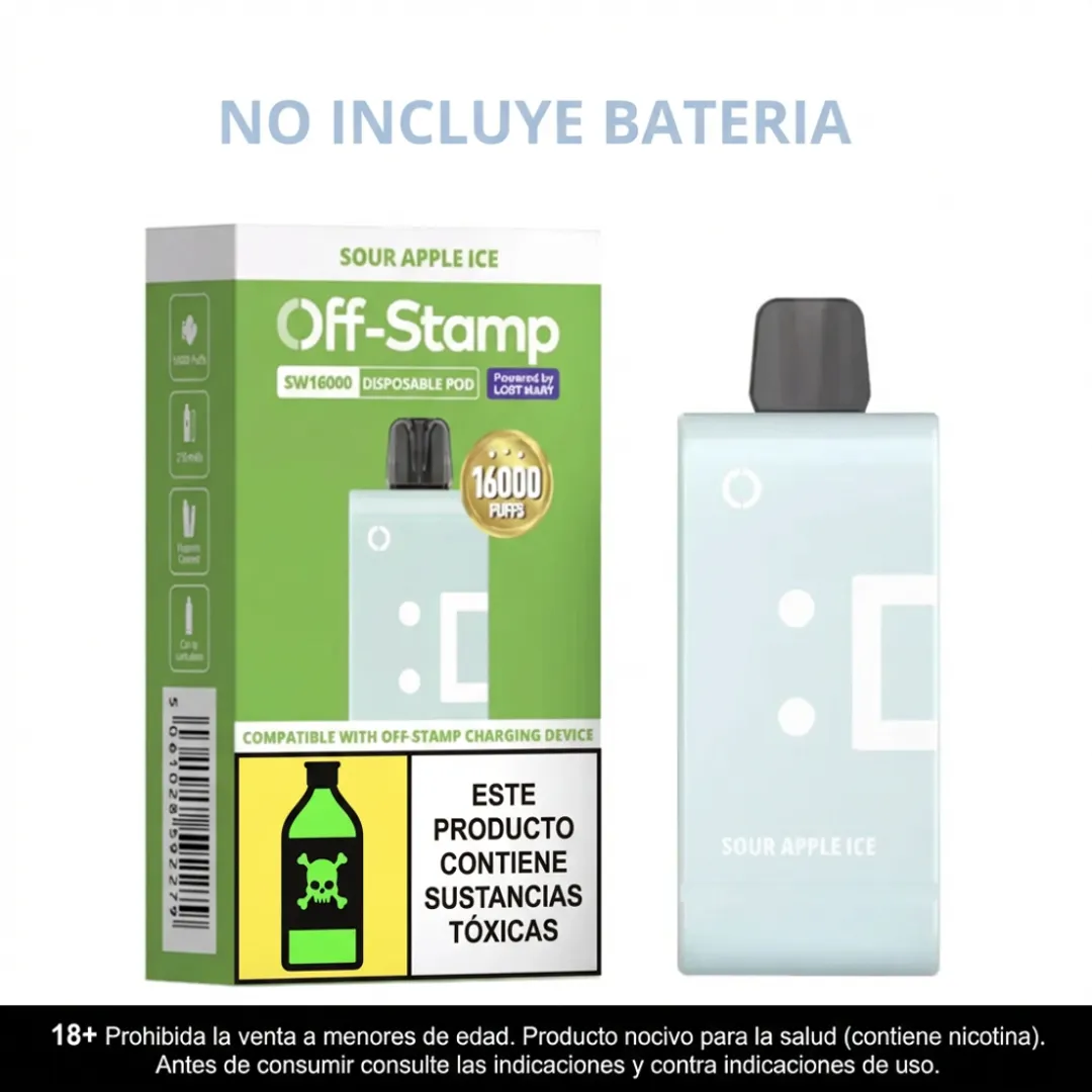 Pod Off Stamp Sour Apple Ice + 16.000 Puffs Recarga