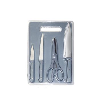 Set De Cocina 5 Piezas Tabla-3 Cuchillos Y Tijeras Gris Dkasa - imagen 1