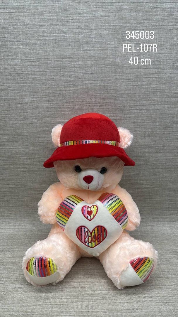OSO PAVA CON CORAZÓN MULTICOLOR 40 CM