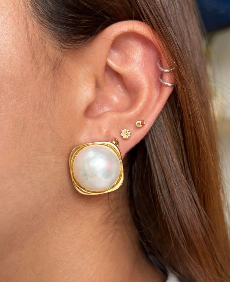 Arete Cuadrado Perla